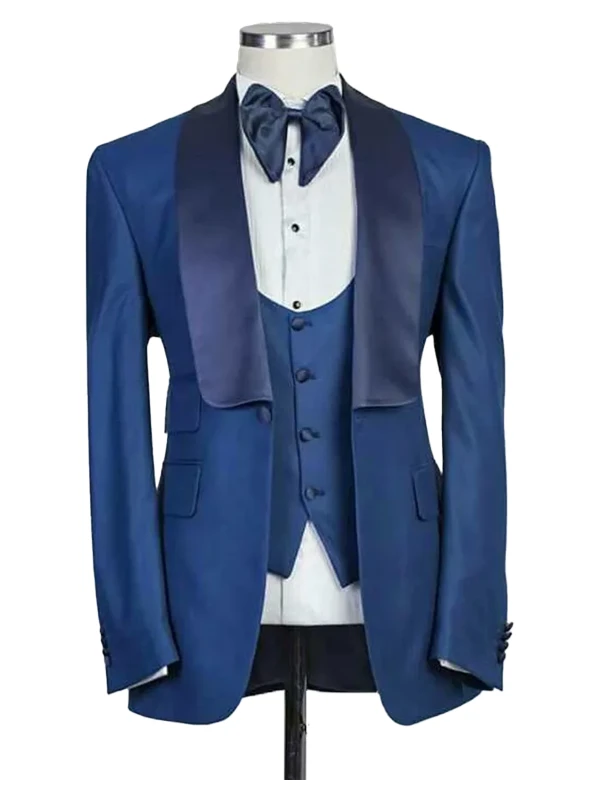 Navy Blue Slim Fit One Button Wedding Suit for Men - Stylish Shawl Lapel 3-Pieces